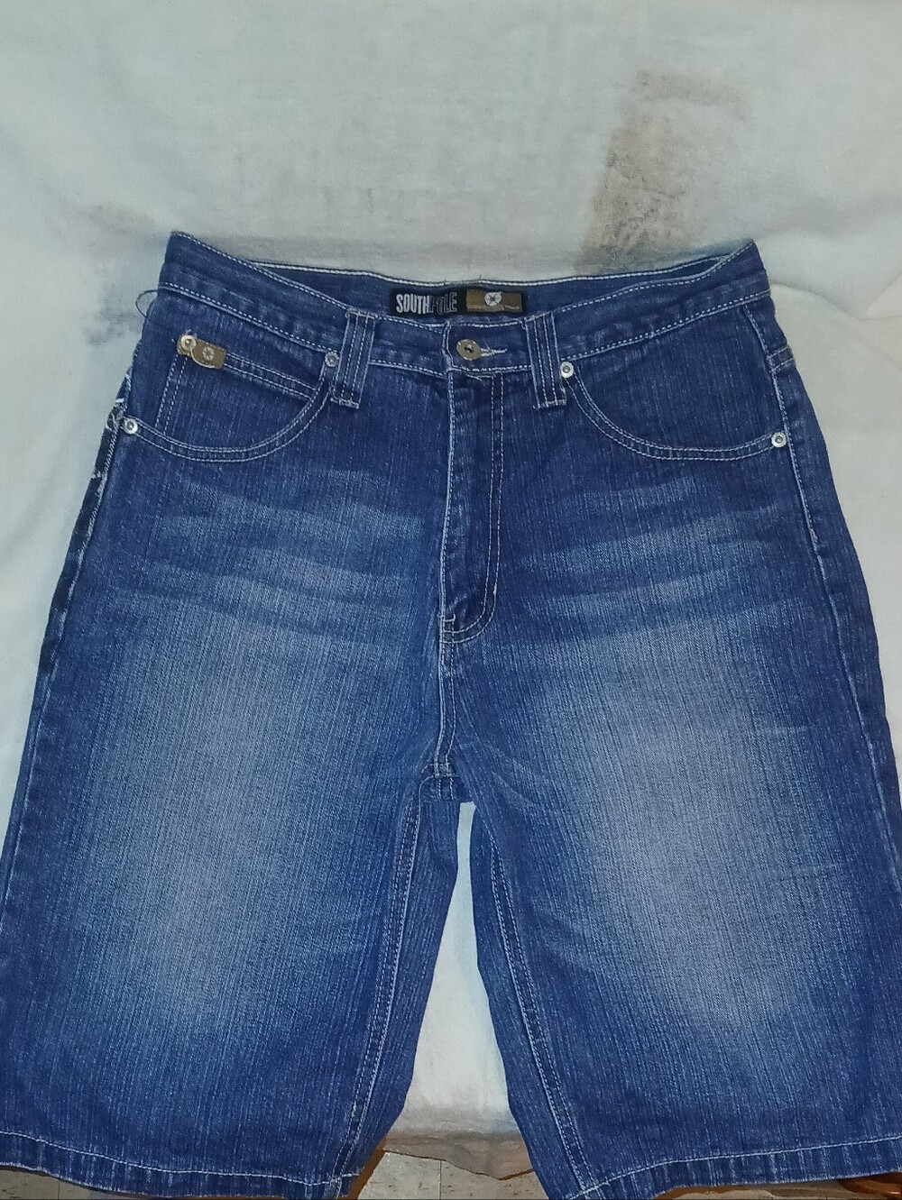 2000's South Pole Kids/Youth Med/Dark Wash Denim Jorts w/ 'SP' Logo On Pockets - Picture 2 of 7